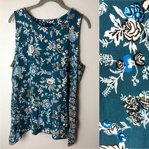 J. Jill Wearever Collection Sleeveless Tank Top Size Large Petite Teal Floral